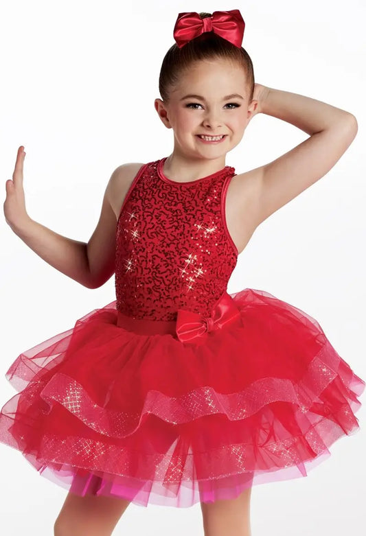 Pre-Owned Costume Small Child Red Weissman 17236 Tap Jazz Dress Up Sequin Ruffles Dress