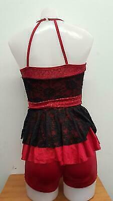 Pre-Owned Costume Medium Adult Red Curtain Call E1405 Jazz Tap Clogging Musical Theater Lace Dress Sequin