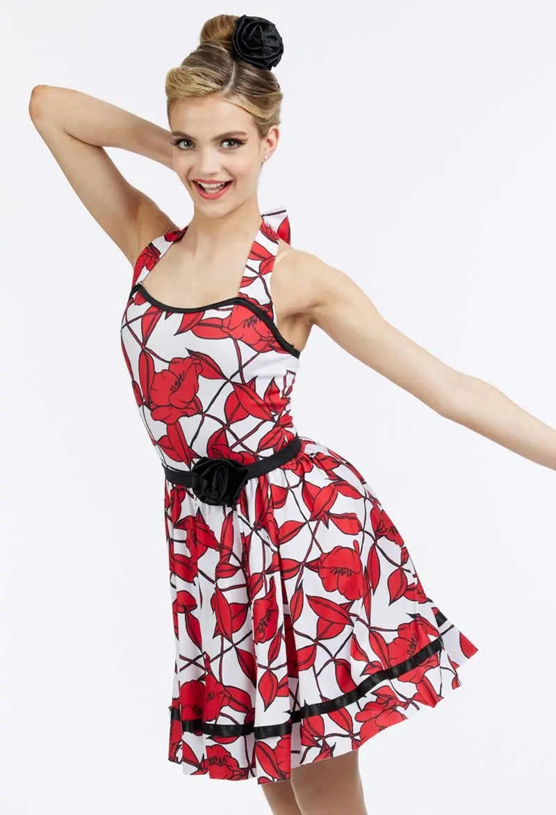 Pre-Owned Costume Large Child Red Weissman 17440 Jazz Tap Musical Theater Dress Floral Retro