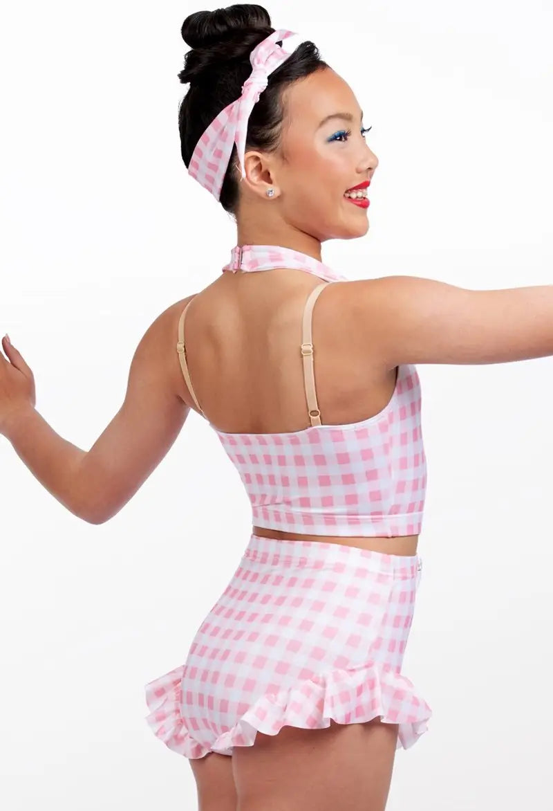 Pre-Owned Costume Small Adult Pink Weissman 17452 Jazz Acro Musical Theater Plaid 2 pc Ruffles