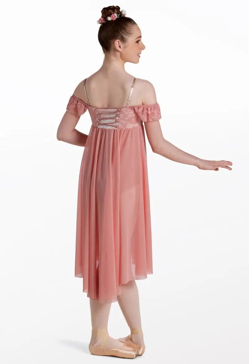 Pre-Owned Costume Large Child Green Weissman 17692 Ballet Lyrical Contemporary Pointe Ruffles Off the Shoulder Dress