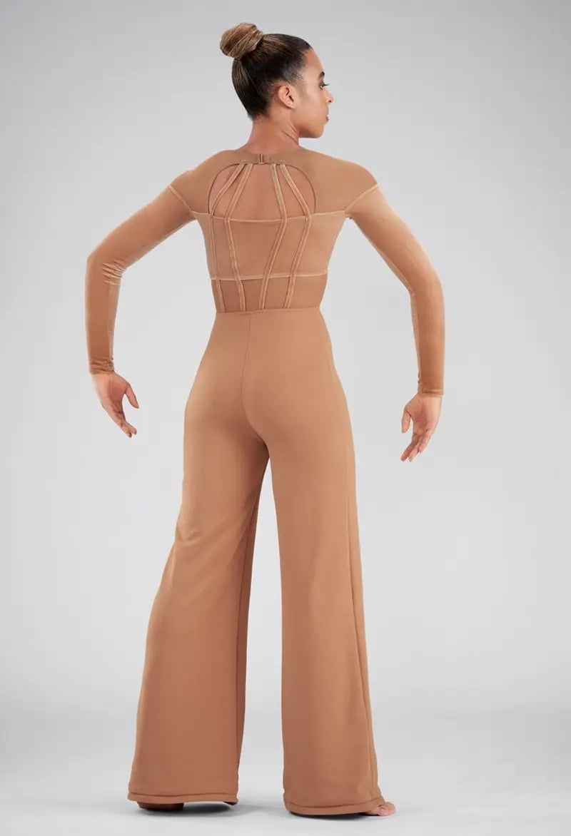 Pre-Owned Costume Large Adult Tan Weissman 17819 Jazz Contemporary Lyrical Jumpsuit Velvet