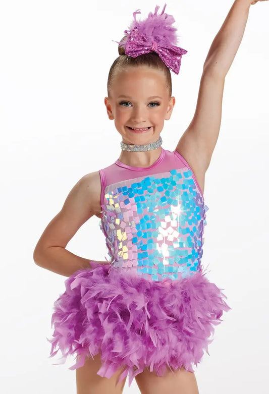Pre-Owned Costume XL Child Pink Weissman 17840 Jazz Tap Latin Musical Theater Sequin Feathers Dress