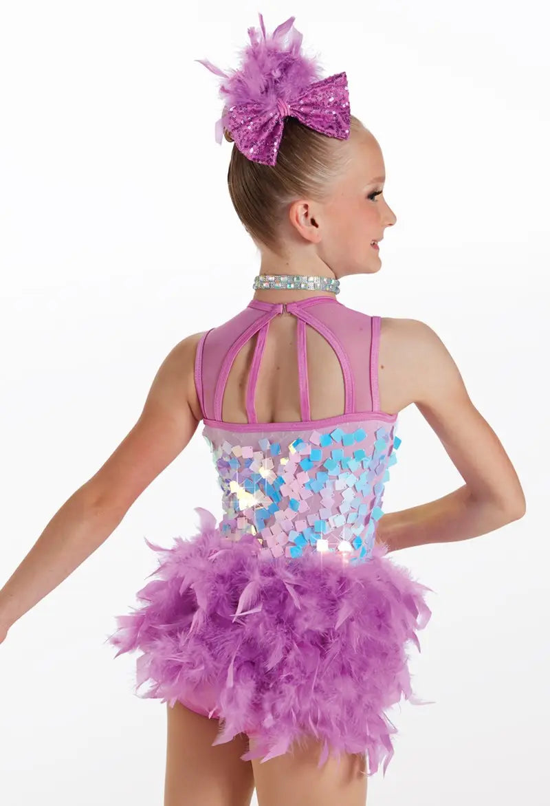 Pre-Owned Costume XL Child Pink Weissman 17840 Jazz Tap Latin Musical Theater Sequin Feathers Dress