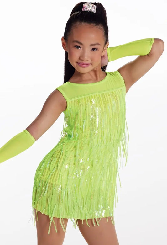 Pre-Owned Costume Small Adult Neon Green Weissman 17887 Jazz Tap Latin Clogging Fringe Neon Gloves