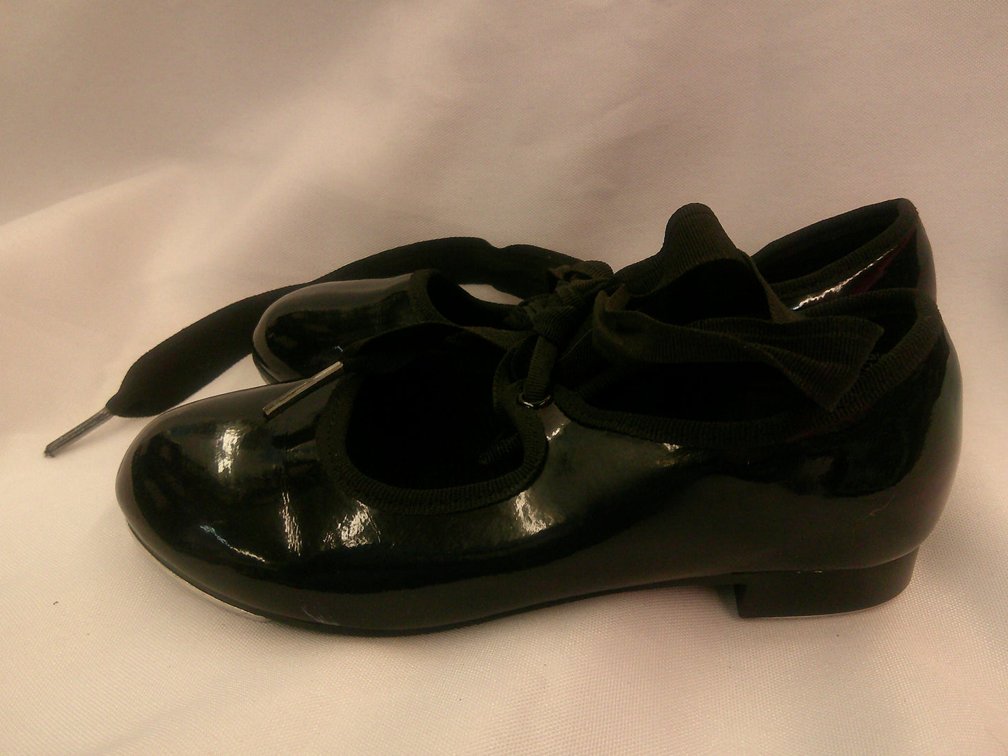 Pre-Owned Tap Shoes Dance Class Girls 10M Tyette Leather Ribbon
