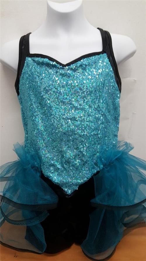 Pre-Owned Costume Medium Adult Teal Curtain Call J5095 Jazz Tap clogging Musical Theater Sequin