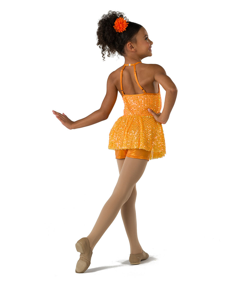 Pre-Owned Costume Medium Child Neon Green AWCT 25197 Jazz Tap Musical Theater Sequin Dress Biketard
