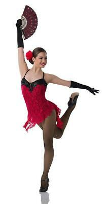 Pre-Owned Costume Medium Adult Red Art Stone 29606 Jazz Ballet Tap Latin Lace Dress Sequin