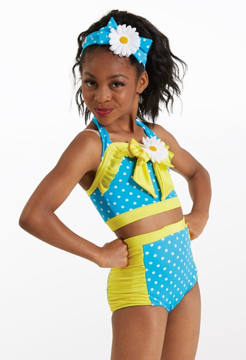 Pre-Owned Costume Weissman 11627 Turquoise Small Child Jazz Musical Theater Polka Dots 2 pc