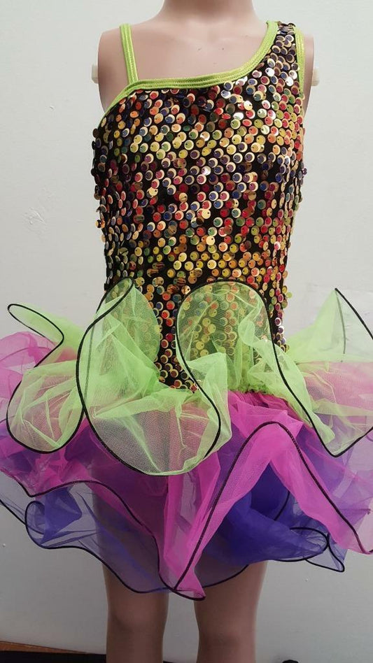 Pre-Owned Costume Curtain Call  E1289 Large Child Neon Colors Tutu Jazz Tap Sequin