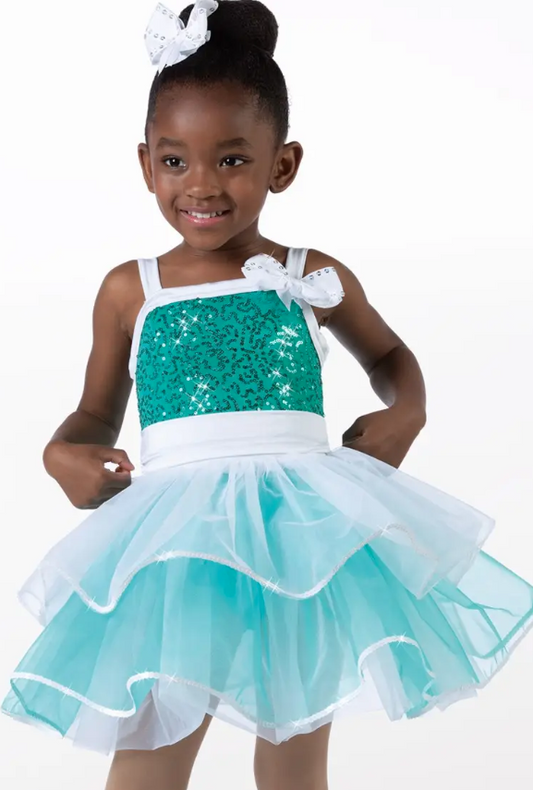 Pre-Owned Costume Weissman  14356 Inter Child Green Tutu Dress Tap Sequin