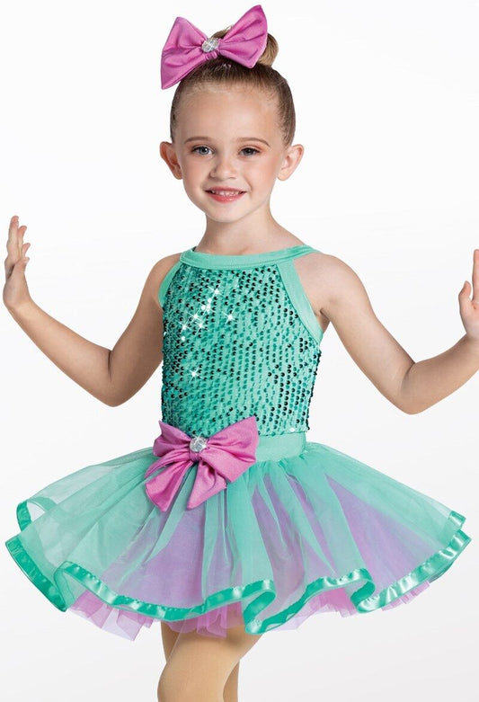 Pre-Owned Costume Weissman  13495 XS Child Teal Tutu Jazz Sequin