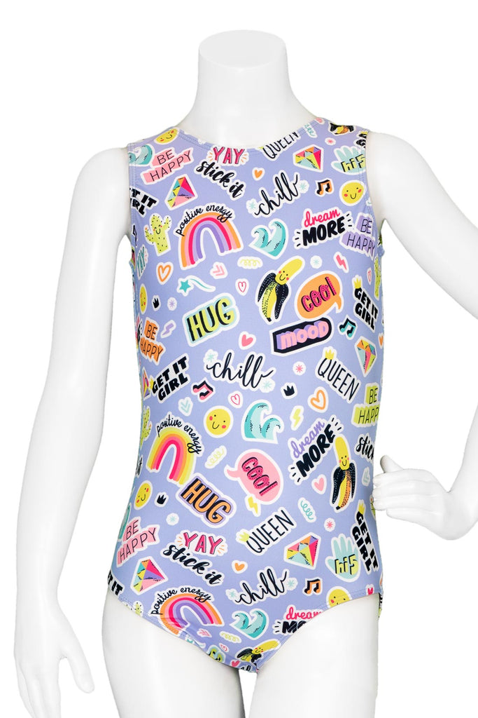 New Gymnastics Leotard Destira Stick it Print Includes Scrunchie