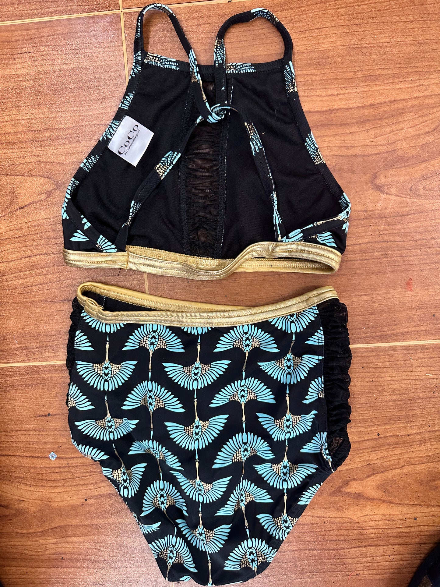 NEW SET CoCo Large Child Swan Black Blue Crop Top and Trunks Jazz