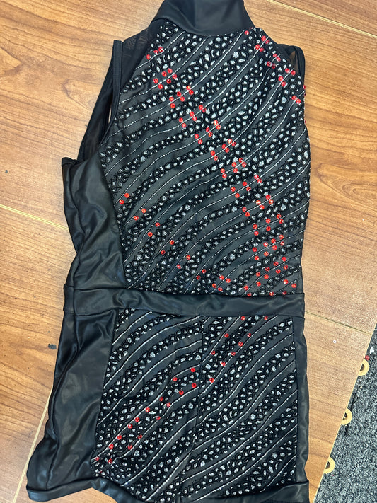 Pre-Owned Costume Intermediate Child Black Weissman 16298 Jazz Contemporary Acro Biketard Glitter