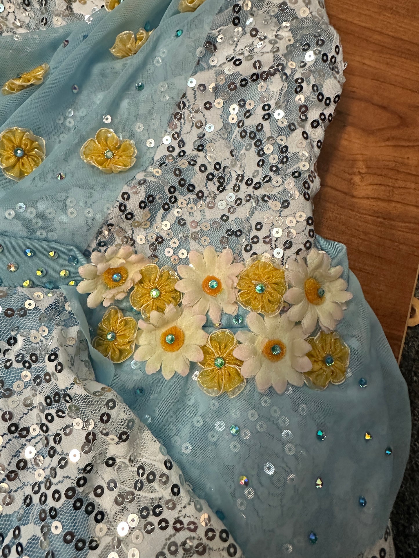 Pre-Owned Costume Large Child Blue Revolution RC19697 Lyrical Ballet Contemporary Sequin Dress Flowers