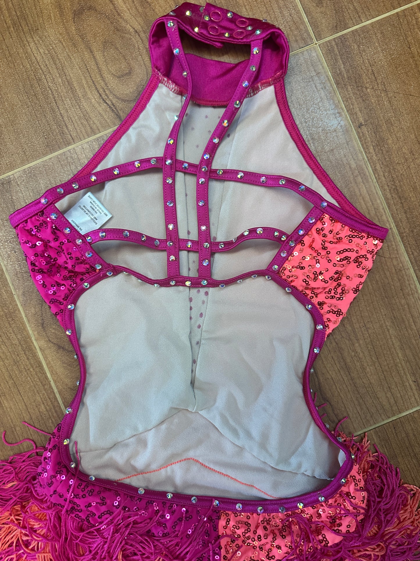 Pre-Owned Costume Intermediate Child Pink Weissman 14802 Jazz Tap Latin Acro Fringe Biketard Rhinestone