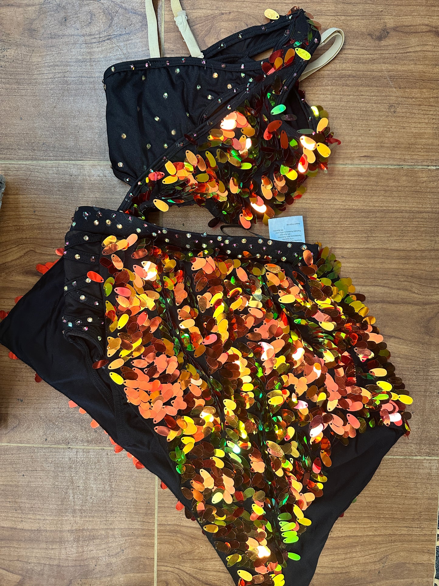 Pre-Owned Costume Medium Child Orange 10th House TH24158 Jazz Tap Acro Musical Theater Sequin Dress