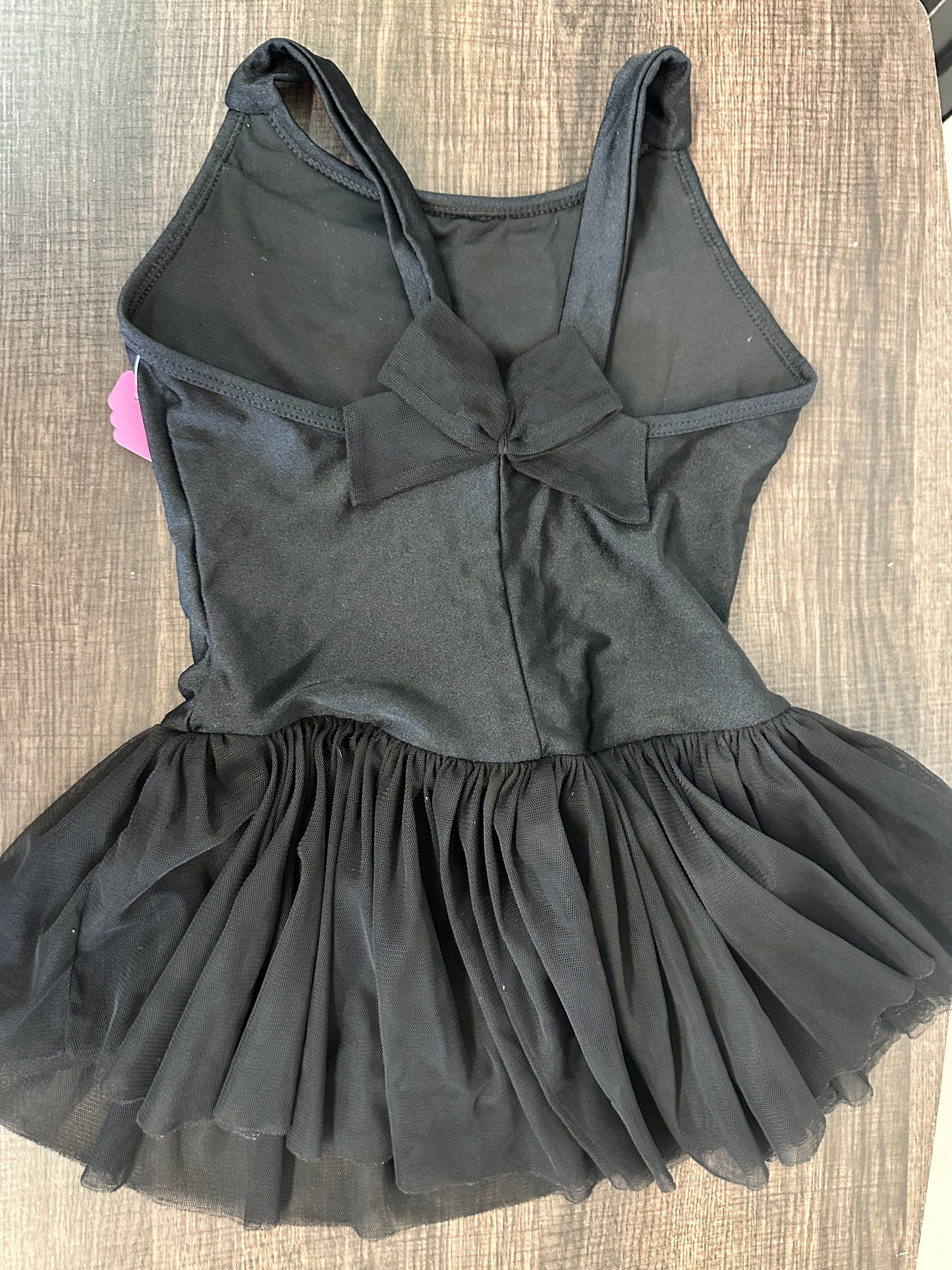 Pre-Owned Leotard Dress DanzNMotion Medium Child Black Ballet Jazz Tank Ruffle & Bow