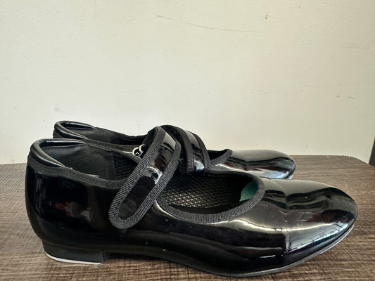 Pre-Owned Tap Shoes Danskin Black Youth 2M Mary Jane Leather Loop Strap Student