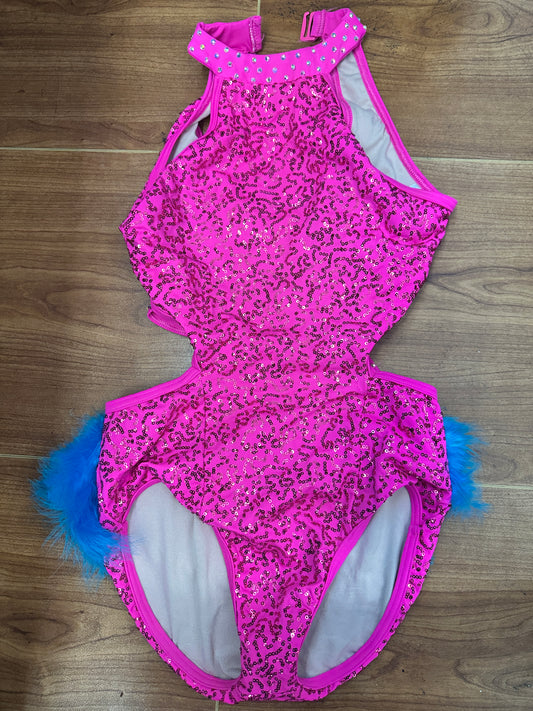 Pre-Owned Costume Large Child Pink Balera SQ11476 Jazz Tap Musical Theater Feathers Sequin Leotard