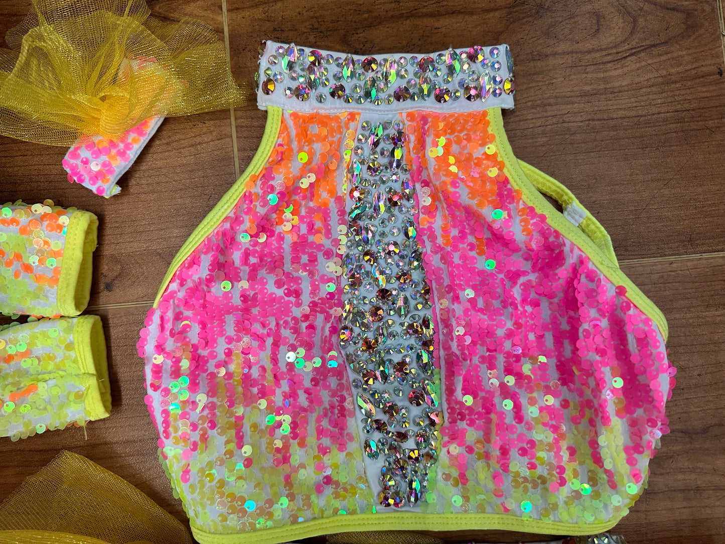 Pre-Owned Costume XL Child Yellow Glamour Jazz Character Musical Theater Neon Sequin Tutu