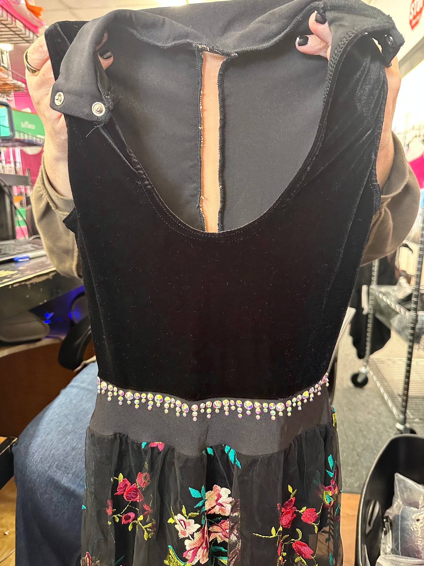 Pre-Owned Costume Small Adult Black A Wish Come True 686 Lyrical Ballet Contemporary Rhinestones Floral Dress