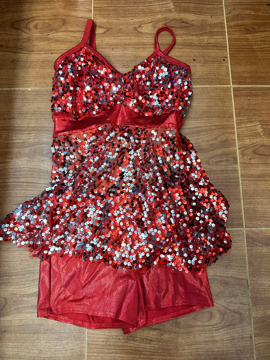 Pre-Owned Costume Large Child Red A Wish Come True 11424 Jazz Tap Clogging Sequin 2 pc Metallic