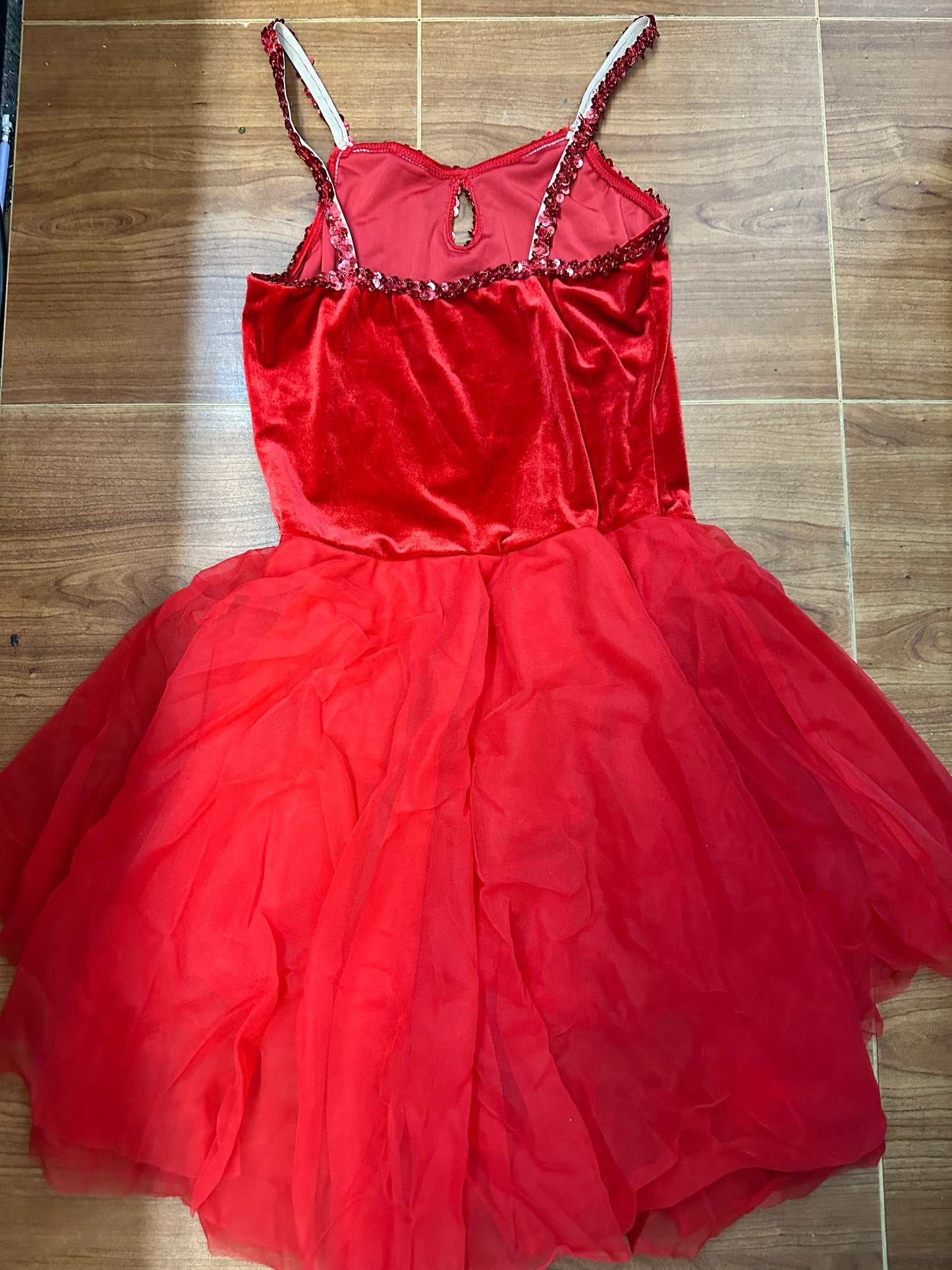 Pre-Owned Costume Medium Adult Red Revolution 761 Lyrical Ballet Contemporary Velvet Sequin Dress