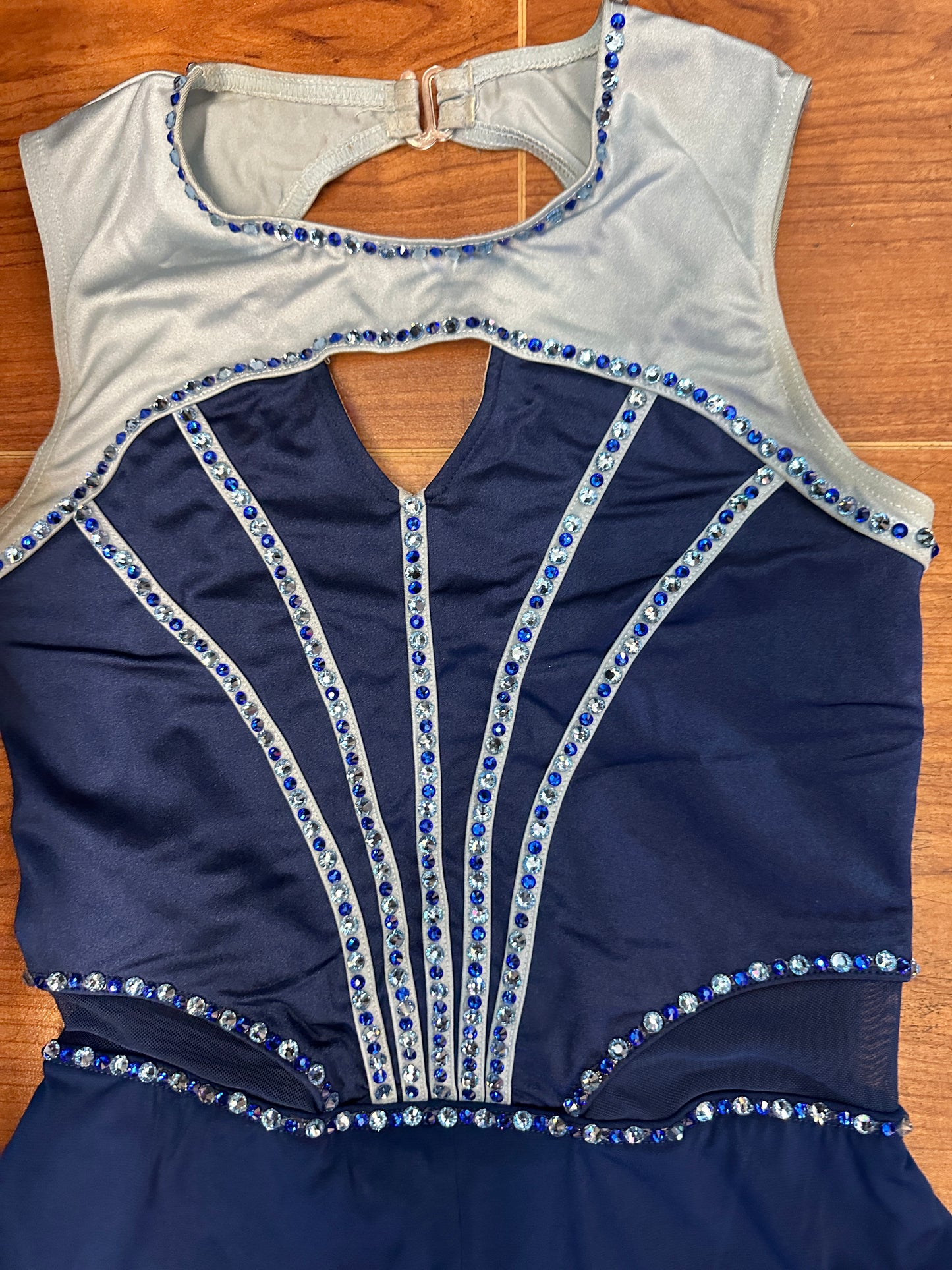 Pre-Owned Costume Small Adult Blue Weissman 15930 Jazz Contemporary Modern Rhinestones Jumpsuit Mesh