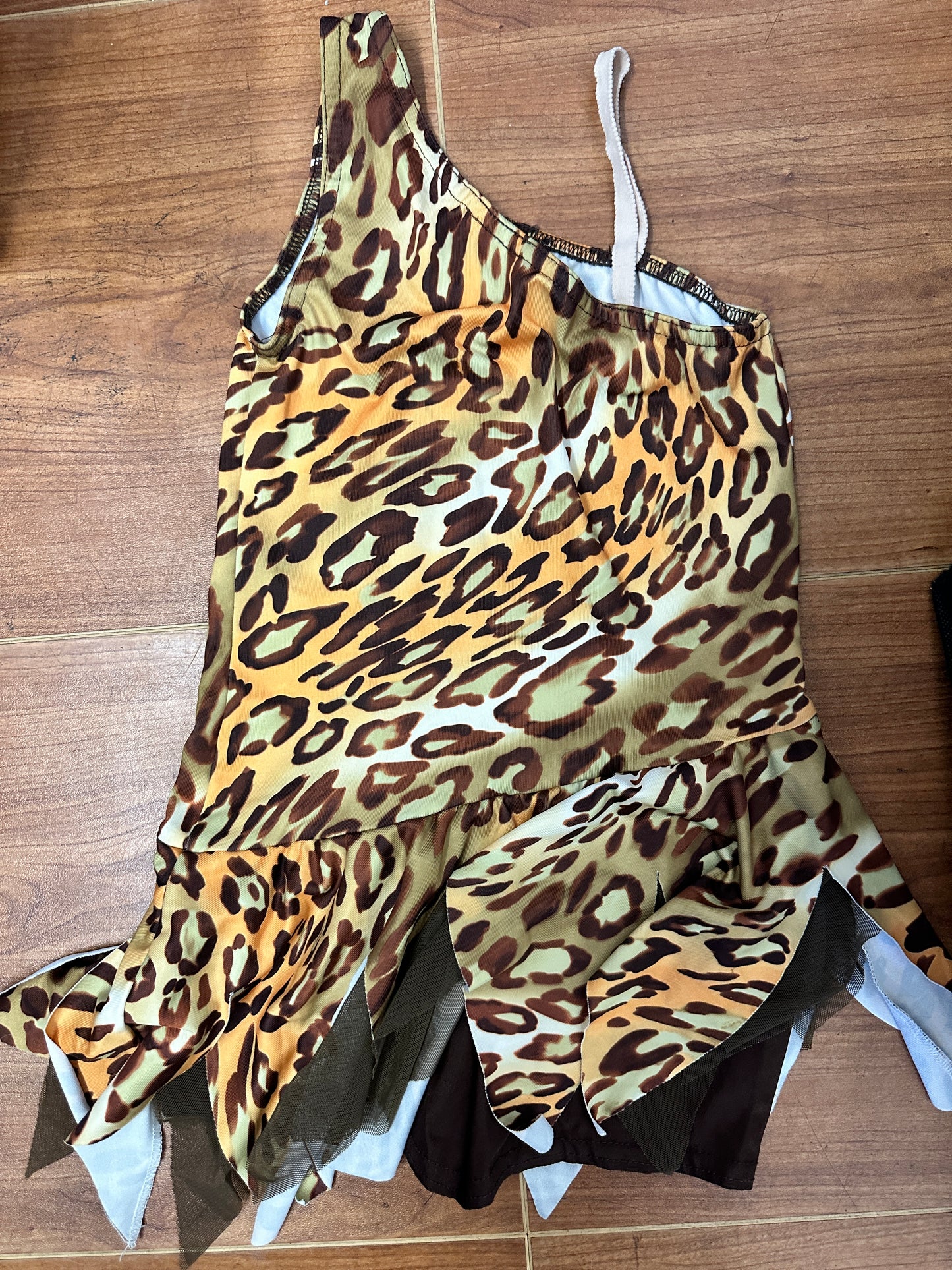 Pre-Owned Costume Medium Child Brown A Wish Come True V389 Jazz Tap Acro Character Animal Print One shoulder biketard