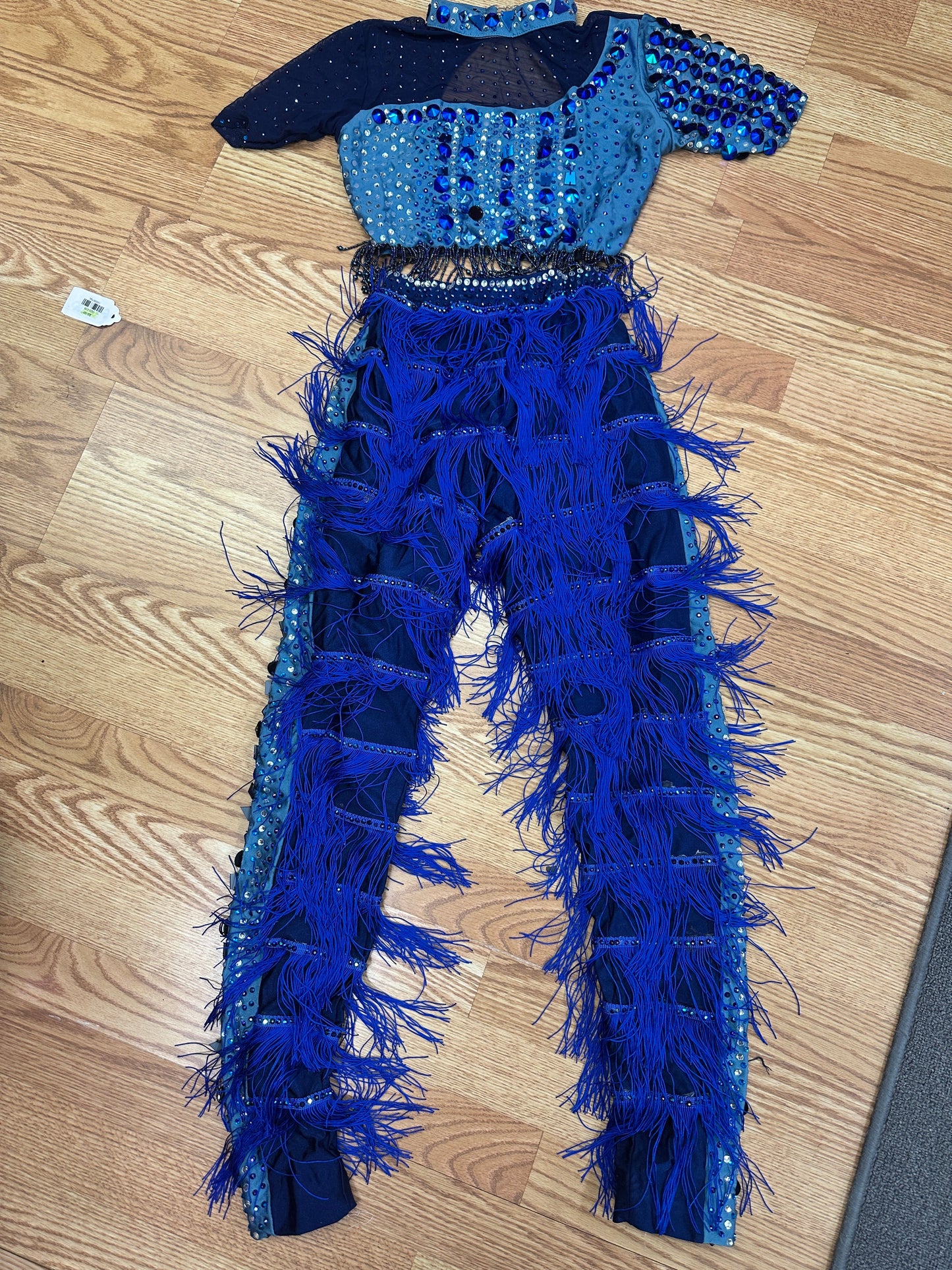 Pre-Owned Costume Large Child Blue Glamour Jazz Tap Clogging Latin Fringe Rhinestones 2 pc
