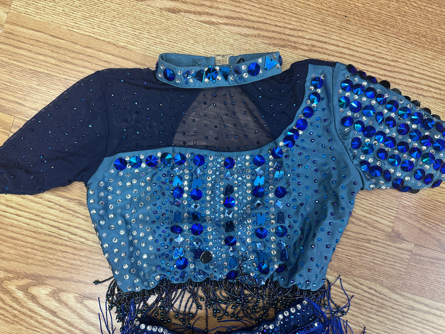 Pre-Owned Costume Large Child Blue Glamour Jazz Tap Clogging Latin Fringe Rhinestones 2 pc