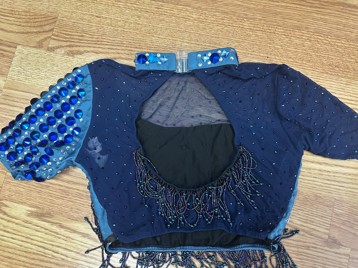 Pre-Owned Costume Large Child Blue Glamour Jazz Tap Clogging Latin Fringe Rhinestones 2 pc