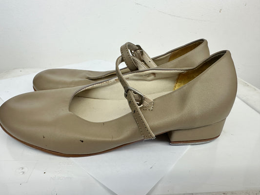 Pre-Owned Tap Shoes Dance Class Kids 1.5M Tan Mary Jane Buckle Strap