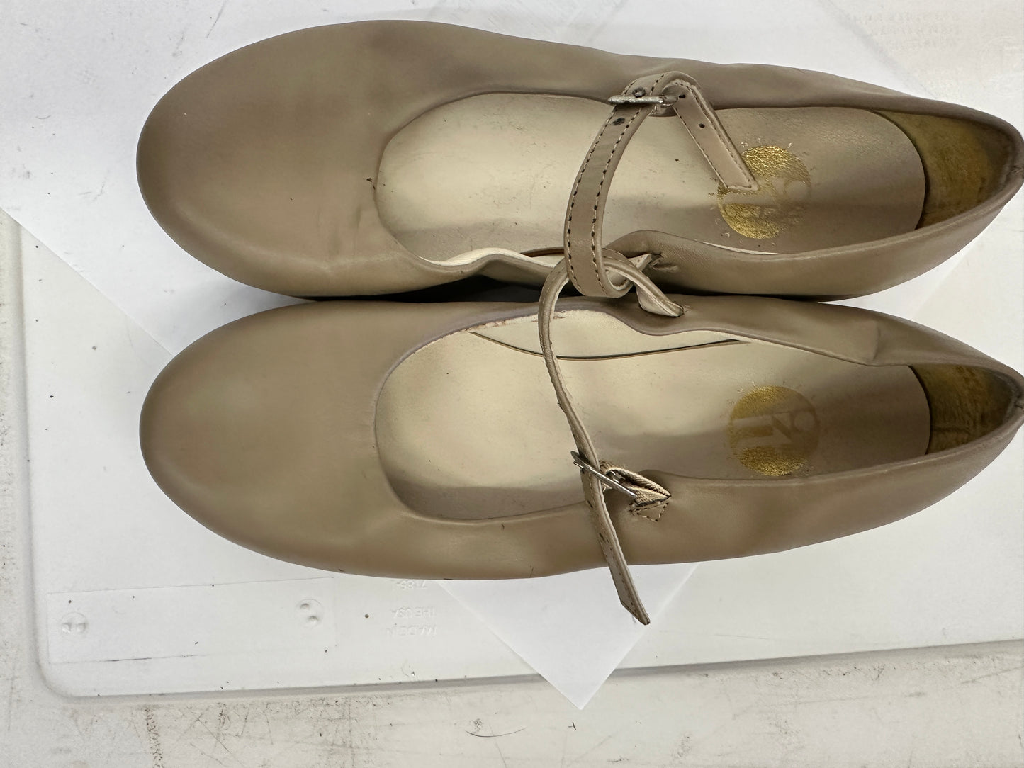 Pre-Owned Tap Shoes Dance Class Kids 1.5M Tan Mary Jane Buckle Strap