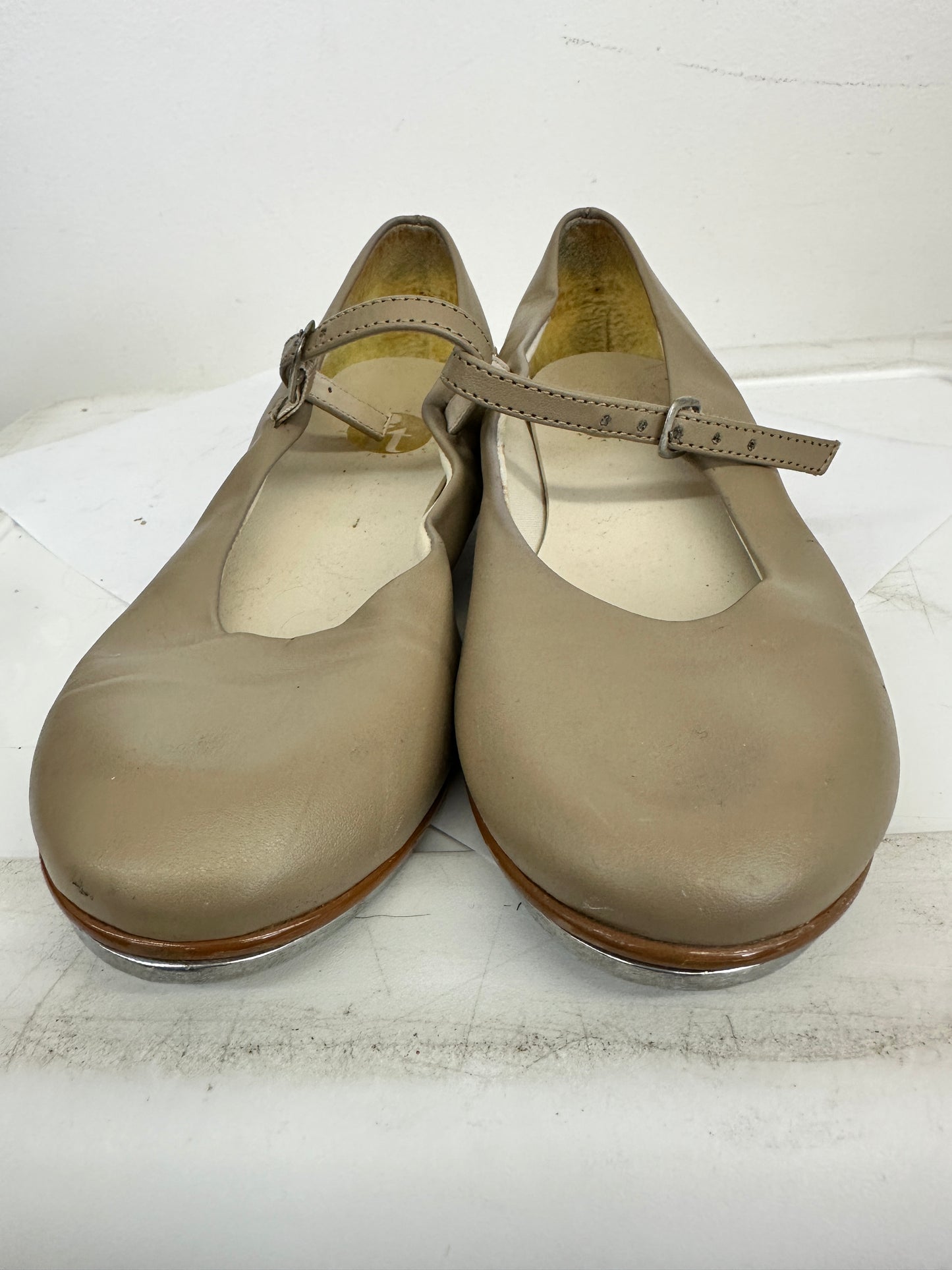 Pre-Owned Tap Shoes Dance Class Kids 1.5M Tan Mary Jane Buckle Strap