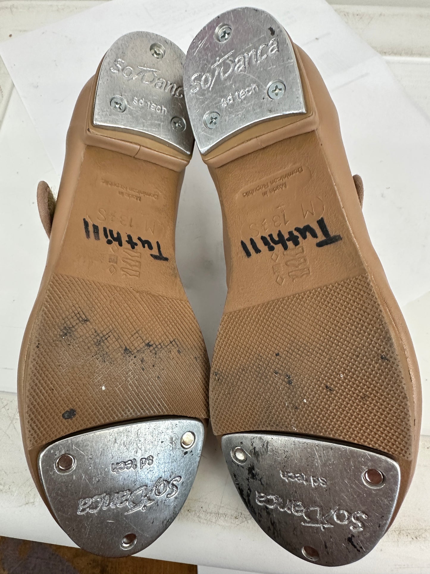 Pre-Owned Tan Tap Shoes SoDanca Child 13.5M Mary Jane Leather Loop Strap