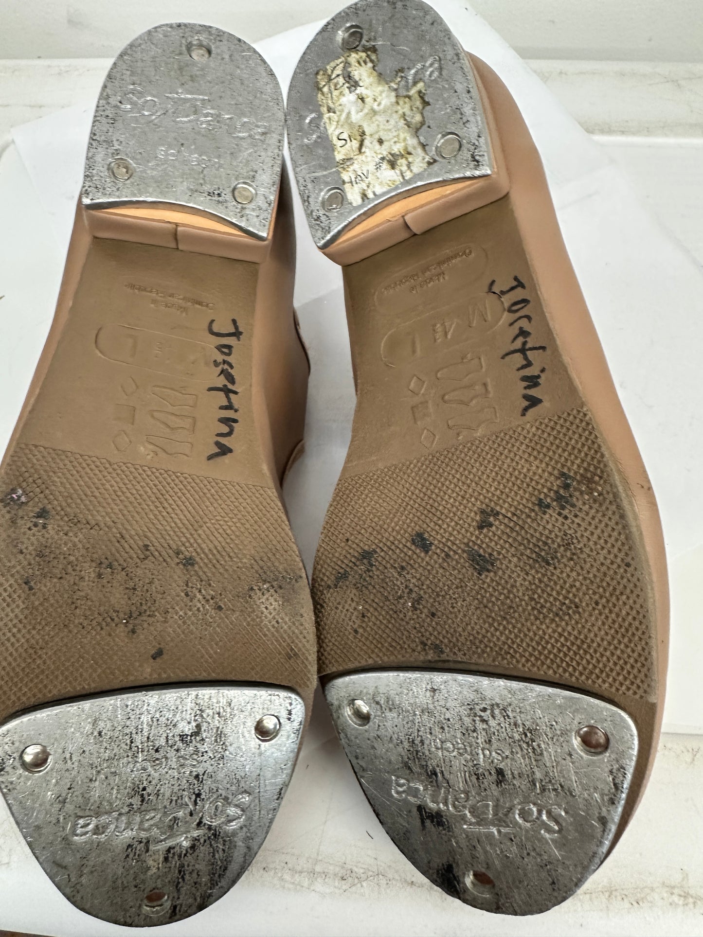 Pre-Owned Tan Tap Shoes SoDanca Youth 4.5M Mary Jane Leather Loop Strap