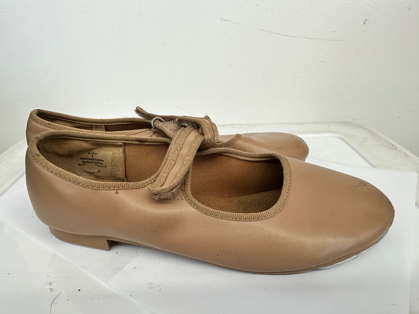 Pre-Owned Tap Shoes Dance Class Kids 3M Tan Mary Jane No Buckle