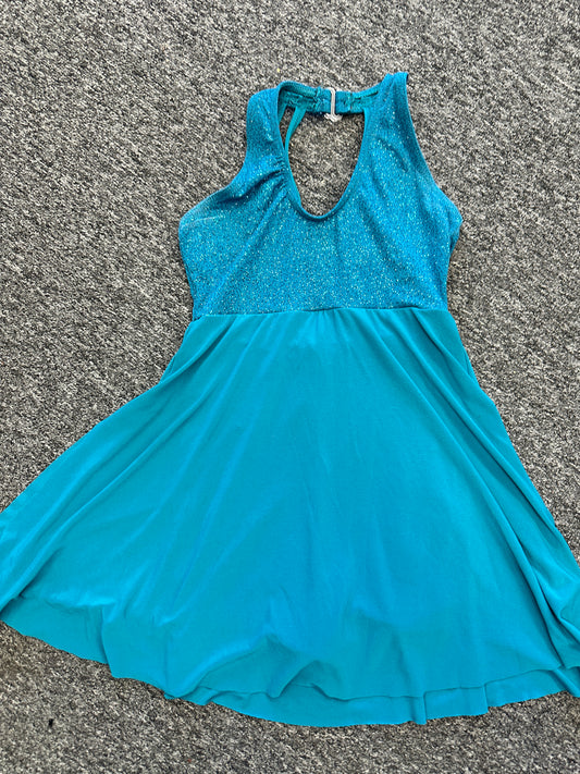 Pre-Owned Costume Medium Child Teal Weissman D4599 Lyrical Ballet Contemporary Glitter Dress Halter