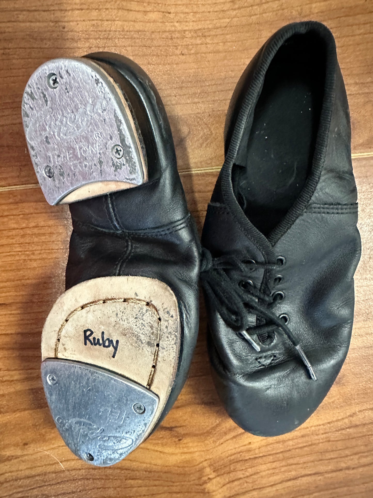 Pre-Owned Split Sole Tap Shoes Dancing Fair Youth 2M Oxford Leather