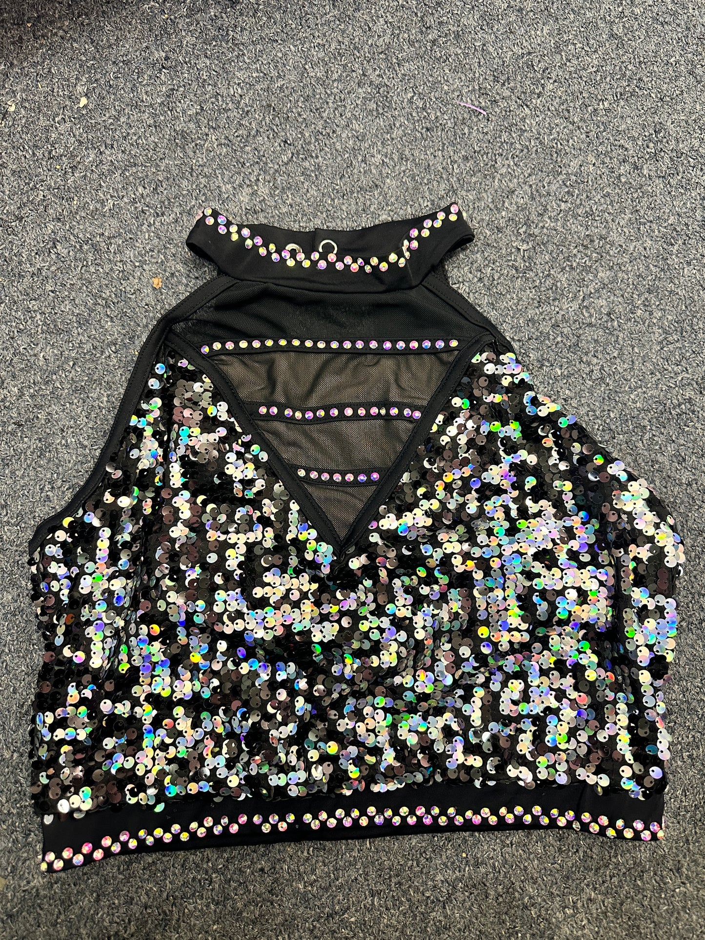 Pre-Owned Crop Top Medium Adult Black Sequins Weissman SQ13201 Costume Jazz Tap