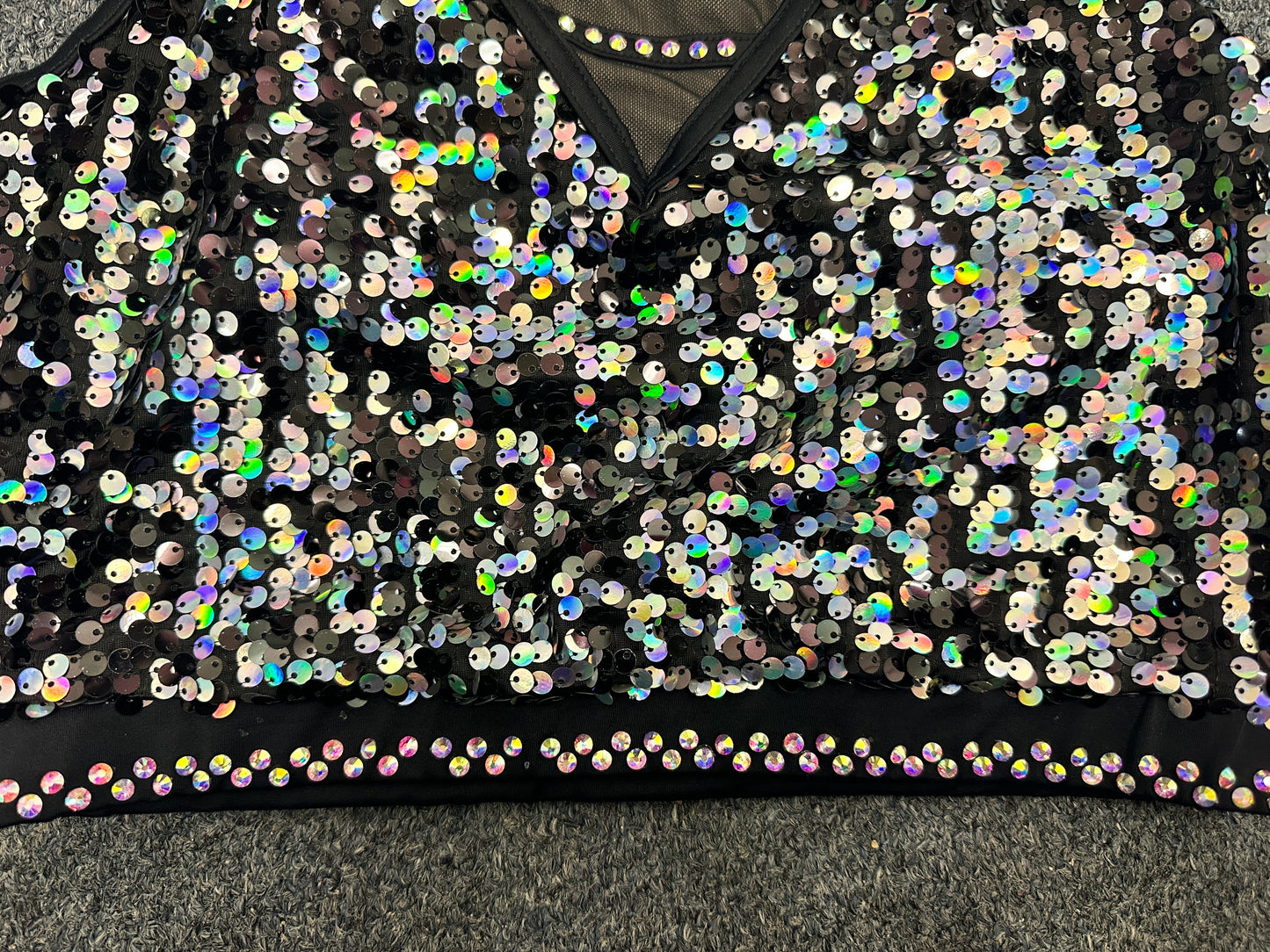 Pre-Owned Crop Top Medium Adult Black Sequins Weissman SQ13201 Costume Jazz Tap