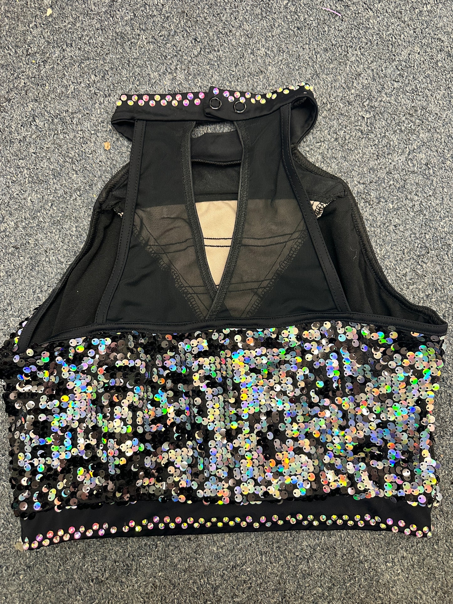 Pre-Owned Crop Top Medium Adult Black Sequins Weissman SQ13201 Costume Jazz Tap