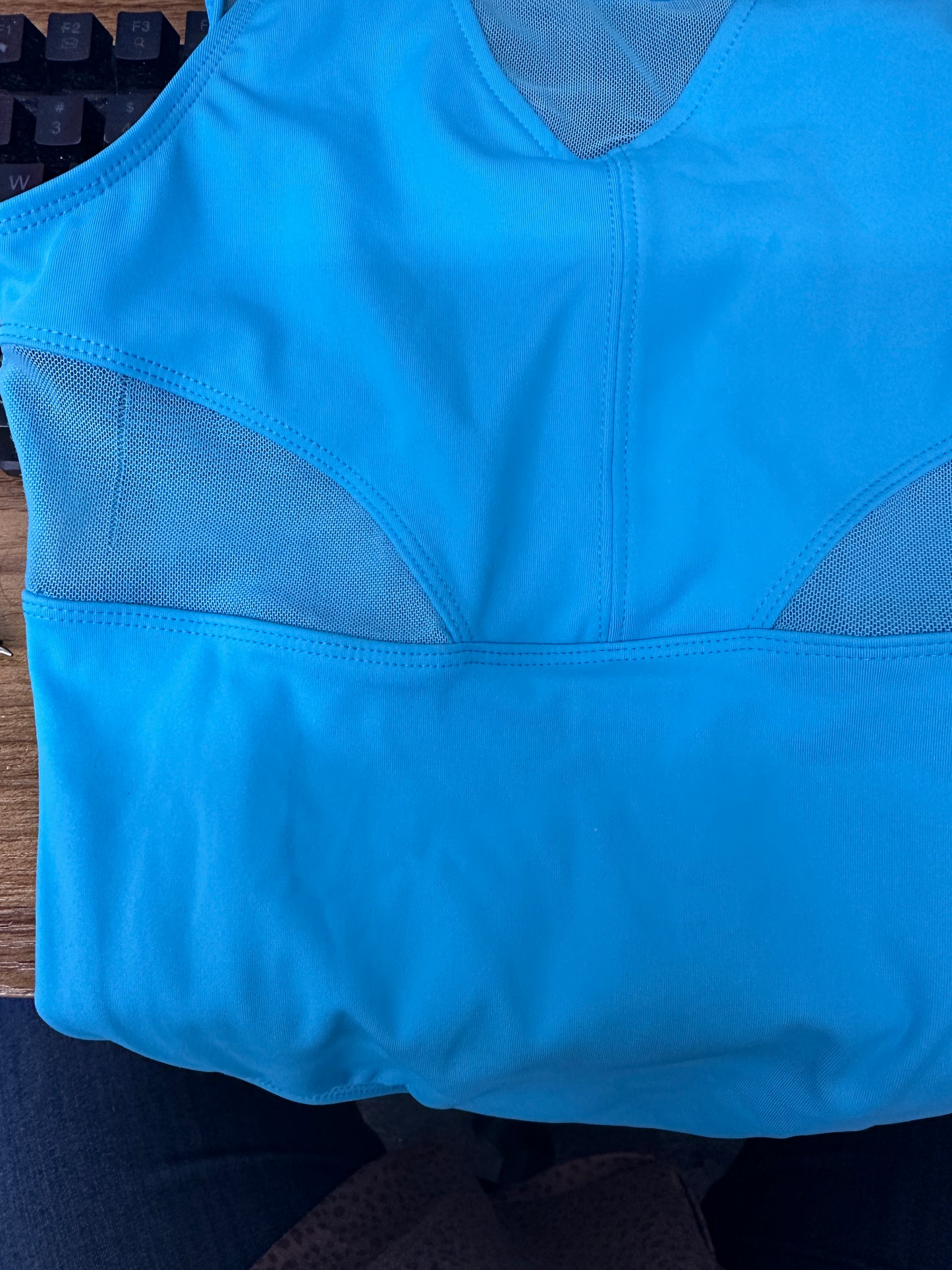 Pre-Owned Leotard Danz N Motion 24129C Scout Blue Lagoon Large Child Mesh Inserts