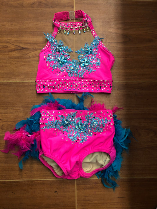 Pre-Owned Costume Small Child Pink Glamour Jazz Musical Theater Rhinestone 2 pc Feathers