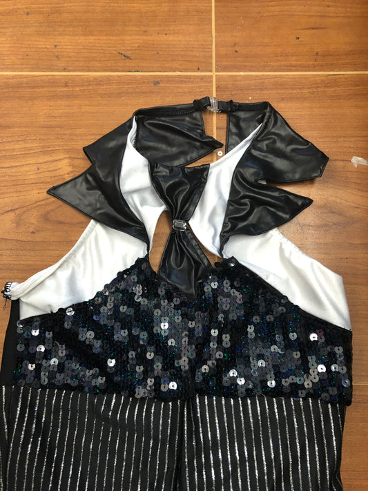 Pre-Owned Costume Small Adult Black Glamour Jazz Tap Clogging Musical Theater Tie Pinstripe Jumpsuit