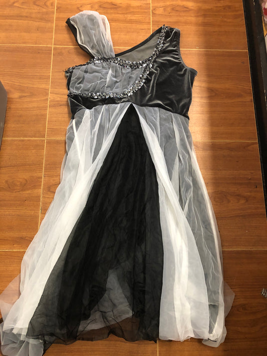 Pre-Owned Costume Large Adult Black White Dansco Lyrical Ballet Pointe Velvet Flowy Dress